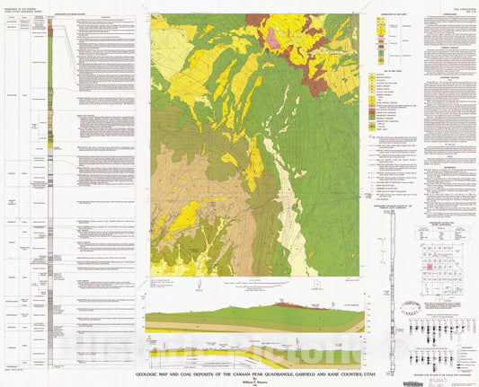 Map : Geologic map and coal deposits of the Canaan Peak quadrangle, Garfield and Kane Counties, Utah, 1981 Cartography Wall Art :