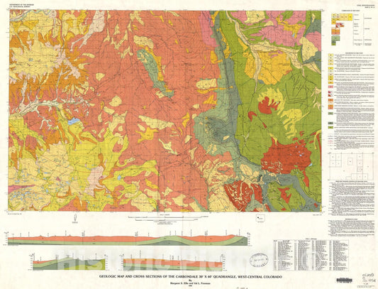 Map : Geologic map and cross-sections of the Carbondale 30' x 60' quadrangle, west-central Colorado, 1984 Cartography Wall Art :
