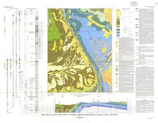 Map : Geologic map and coal sections of the Sawmill Mountain quadrangle, Rio Blanco County, Colorado, 1984 Cartography Wall Art :