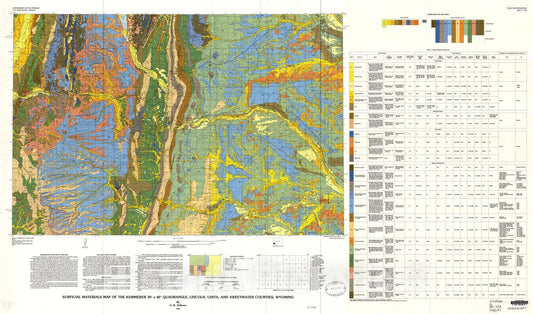 Map : Surficial materials map of the Kemmerer 30' x 60' quadrangle, Lincoln, Uinta, and Sweetwater Counties, Wyoming, 1986 Cartography Wall Art :