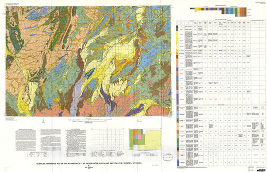 Map : Surficial materials map of the Evanston 30' x 60' quadrangle Uinta and Sweetwater Counties, Wyoming, 1986 Cartography Wall Art :