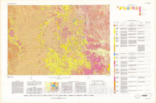 Map : Surficial geologic map of the Reno Junction 30' x 60' quadrangle, Campbell and Weston Counties, Wyoming, 1987 Cartography Wall Art :