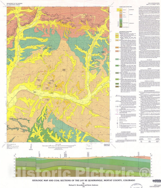 Map : Geologic map and coal sections of the Lay SE quadrangle, Moffat County, Colorado, 1988 Cartography Wall Art :