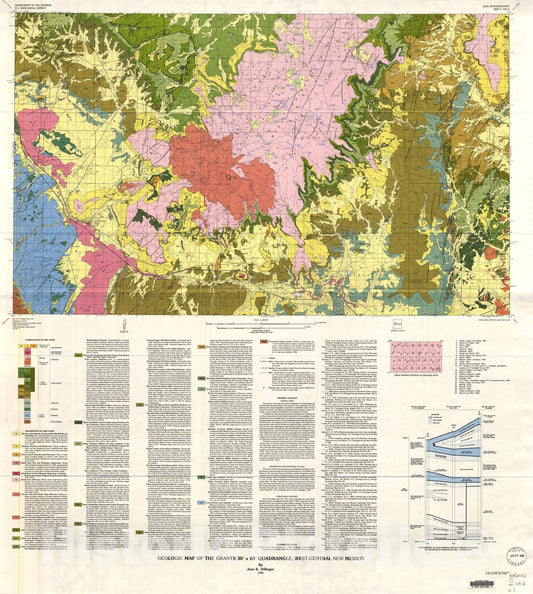 Map : Geologic map of the Grants 30' x 60' quadrangle, west-central New Mexico, 1990 Cartography Wall Art :