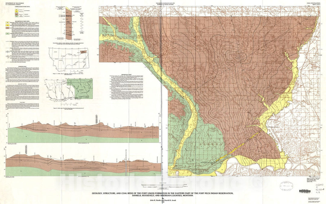 Map : Geology, structure, and coal beds of the Fort Union Formation in the eastern part of the Fort Peck Indian Reservation, Daniels, 1988 Cartography Wall Art :