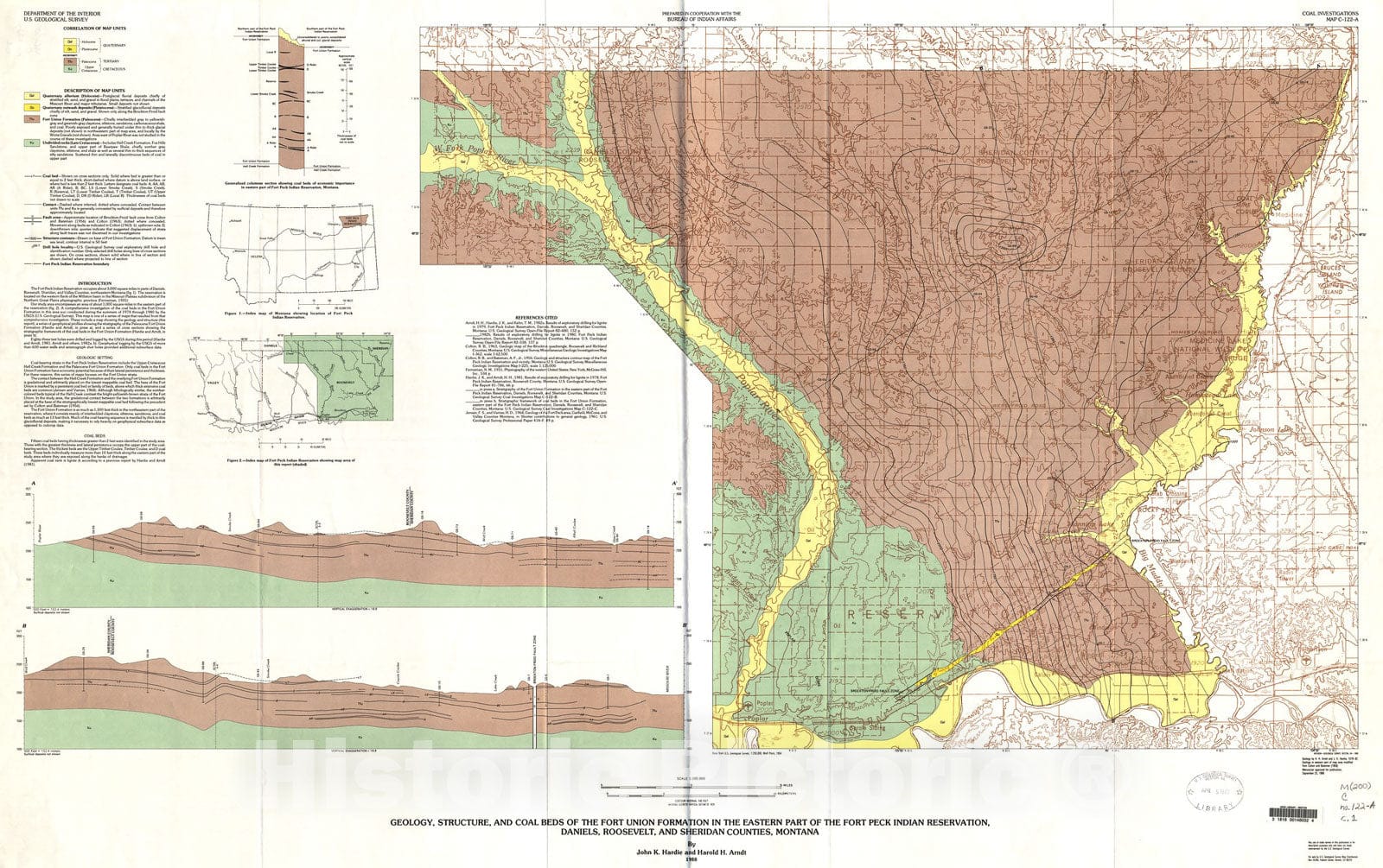 Map : Geology, structure, and coal beds of the Fort Union Formation in the eastern part of the Fort Peck Indian Reservation, Daniels, 1988 Cartography Wall Art :