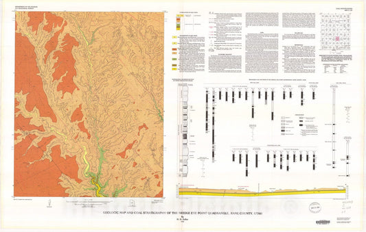 Map : Geologic map and coal stratigraphy of the Needle Eye Point quadrangle, Kane County, Utah, 1990 Cartography Wall Art :