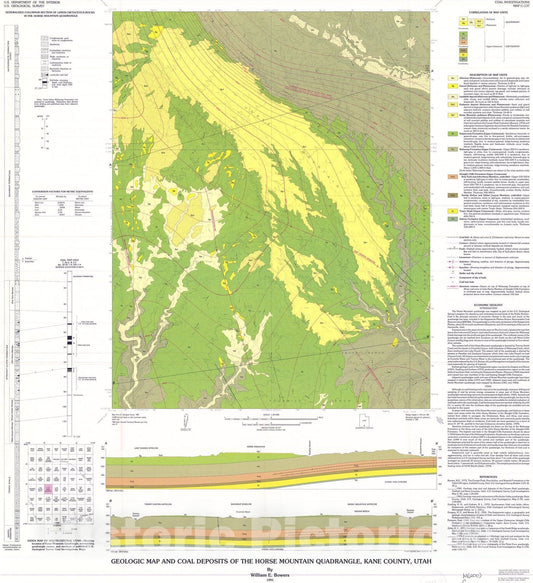 Map : Geologic map and coal deposits of the Horse Mountain quadrangle, Kane County, Utah, 1991 Cartography Wall Art :