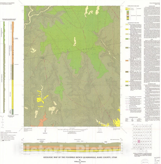 Map : Geologic map of the Fourmile Bench quadrangle, Kane County, Utah, 1991 Cartography Wall Art :