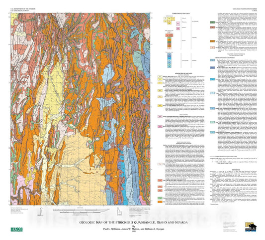 Map : Geologic map of the Stricker three quadrangle, Idaho and Nevada, 1999 Cartography Wall Art :