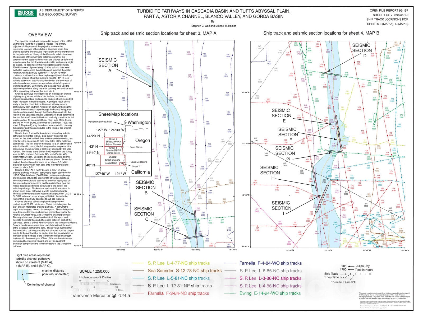 Map : Turbidite pathways in Cascadia basin and Tufts abyssal plain, part A, Astoria Channel, Blanco Valley, and Gorda Basin, 1999 Cartography Wall Art :