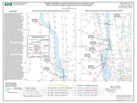 Map : Turbidite pathways in Cascadia basin and Tufts abyssal plain, part A, Astoria Channel, Blanco Valley, and Gorda Basin, 1999 Cartography Wall Art :