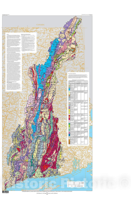 Map : Lithogeochemical character of the near-surface bedrock in the Connecticut, Housatonic, and Thames River basins, 1999 Cartography Wall Art :