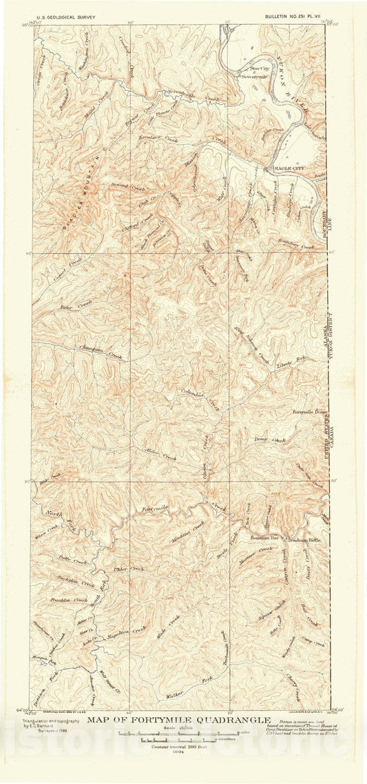Map : The gold placers of the Fortymile, Birch Creek, and Fairbanks regions, Alaska, 1905 Cartography Wall Art :