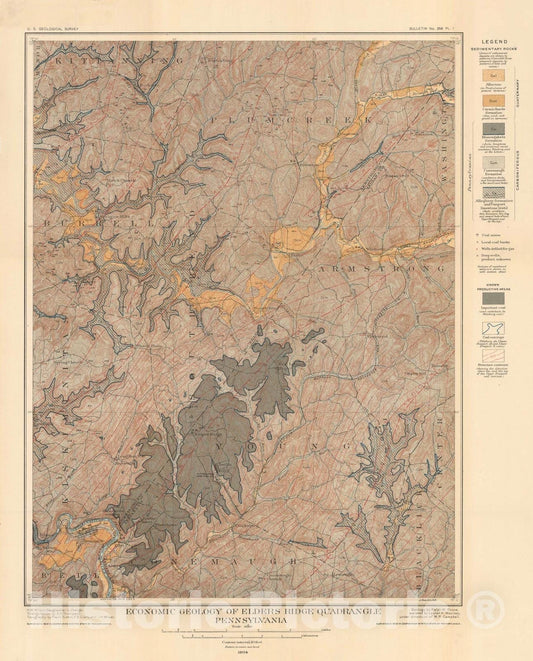 Map : Mineral resources of the Elders Ridge quadrangle, Pennsylvania, 1905 Cartography Wall Art :