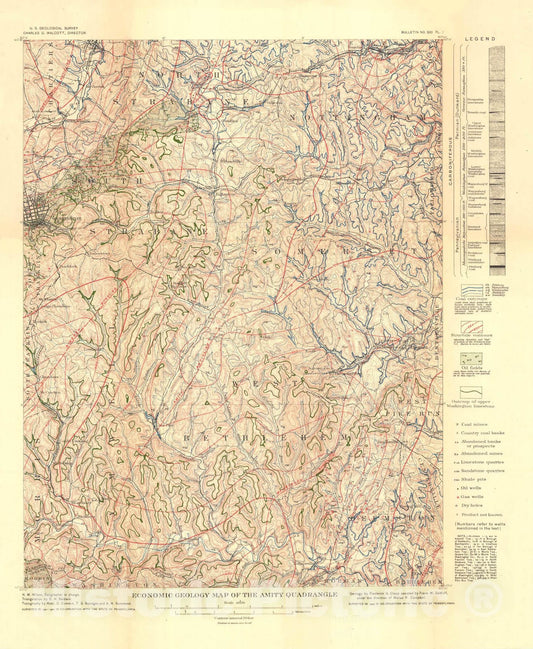 Map : Economic geology of the Amity quadrangle, eastern Washington County, Pennsylvania, 1907 Cartography Wall Art :