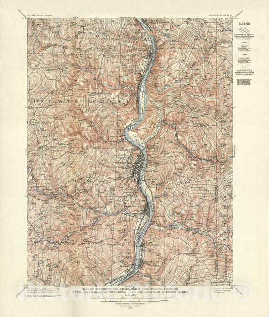 Map : Geology of oil and gas fields in Steubenville, Burgettstown, and Claysville quadrangles, Ohio, West Virginia, and Pennsylvania, 1907 Cartography Wall Art :