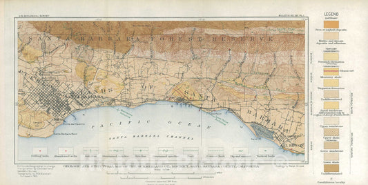 Map : Geology and oil resources of the Summerland district, Santa Barbara County, California, 1907 Cartography Wall Art :