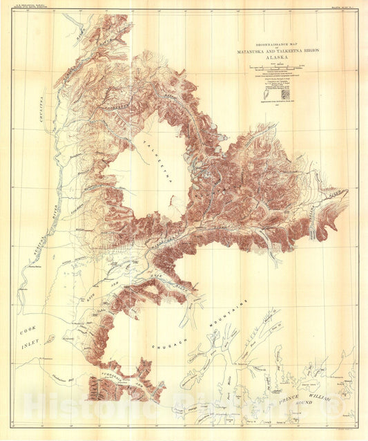 Map : Geologic reconnaissance in the Matanuska and Talkeetna basins, Alaska, 1907 Cartography Wall Art :