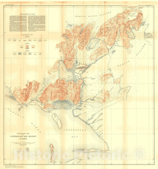 Map : Geology and mineral resources of the Controller Bay region, Alaska, 1908 Cartography Wall Art :