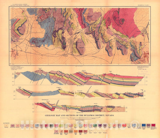 Map : Geology and ore deposits of the Bullfrog district, Nevada, 1910 Cartography Wall Art :