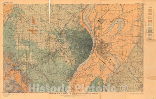 Map : Geology and mineral resources of the St. Louis quadrangle, Missouri - Illinois, 1911 Cartography Wall Art :