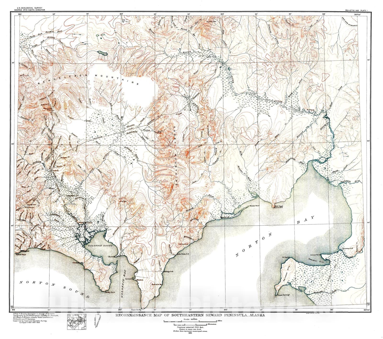 Map : A geologic reconnaissance in southeastern Seward Peninsula and the Norton Bay - Nulato region, Alaska, 1911 Cartography Wall Art :