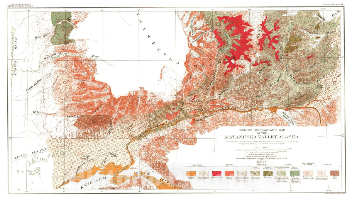 Map : Geology and coal fields of the lower Matanuska Valley, Alaska, 1912 Cartography Wall Art :