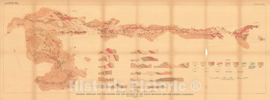 Map : Iron-ore deposits of the Eagle Mountains, California, 1912 Cartography Wall Art :