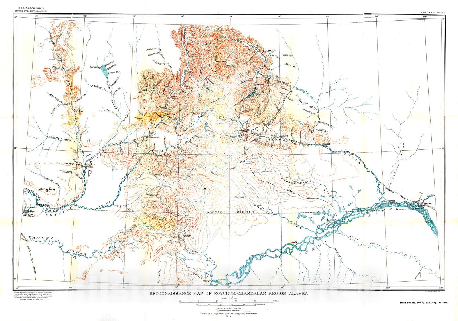 Map : Koyukuk - Chandalar region, Alaska, 1913 Cartography Wall Art :