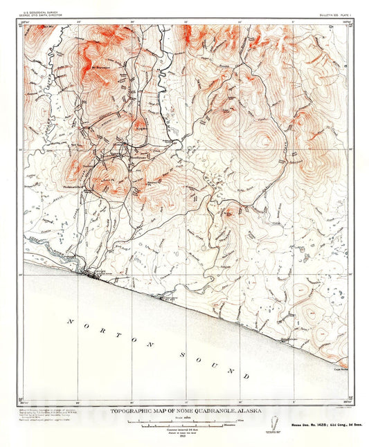 Map : Geology of the Nome and Grand Central quadrangles, Alaska, 1913 Cartography Wall Art :