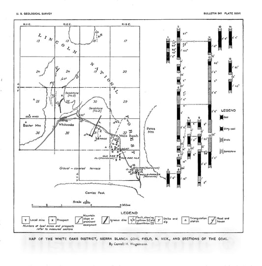 Map : Geology and coal resources of the Sierra Blanca coal field, Lincoln and Otero Counties, New Mexico, 1914 Cartography Wall Art :