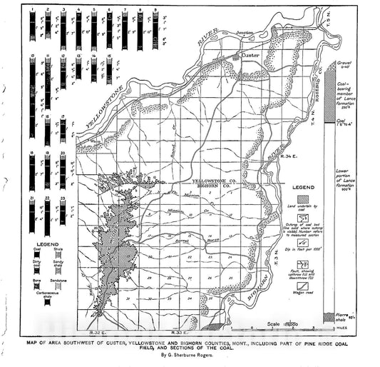 Map : Geology and coal resources of the area southwest of Custer, Yellowstone and Bighorn counties, Montana, 1914 Cartography Wall Art :