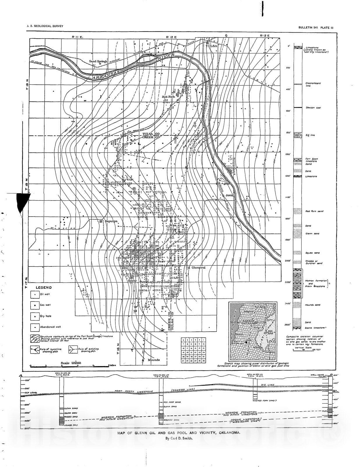 Map : Glenn oil and gas pool and vicinity, Oklahoma, 1914 Cartography Wall Art :