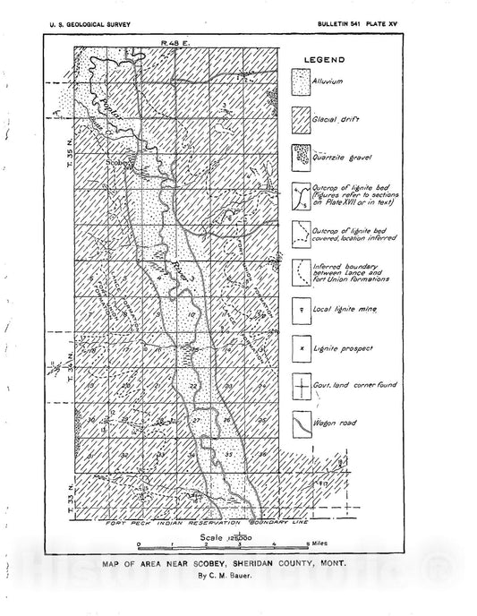 Map : Lignite in the vicinity of Plentywood and Scobey, Sheridan County, Montana, 1914 Cartography Wall Art :