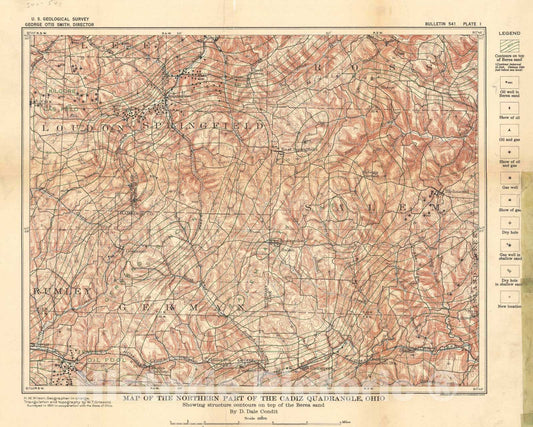 Map : Oil and gas in the northern part of the Cadiz quadrangle, Ohio, 1914 Cartography Wall Art :