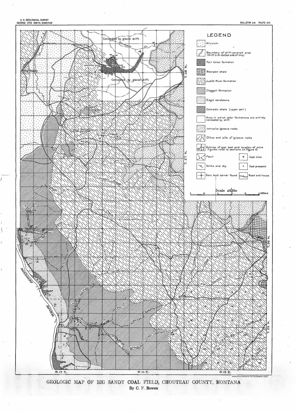 Map : The Big Sandy coal field, Chouteau County, Montana, 1914 Cartography Wall Art :