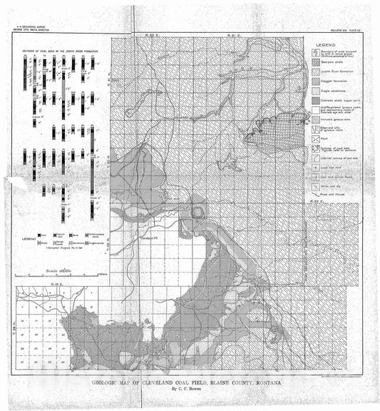 Map : The Cleveland coal field, Blaine county, Montana, 1914 Cartography Wall Art :
