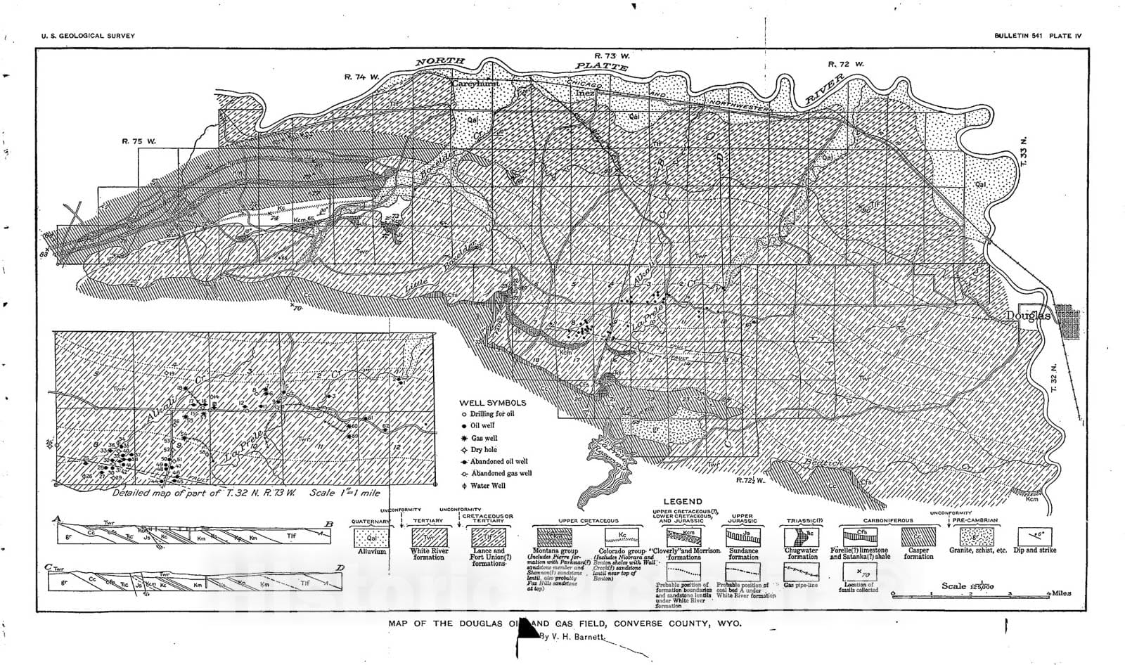 Map : The Douglas oil and gas field, Converse County, Wyoming, 1914 Cartography Wall Art :
