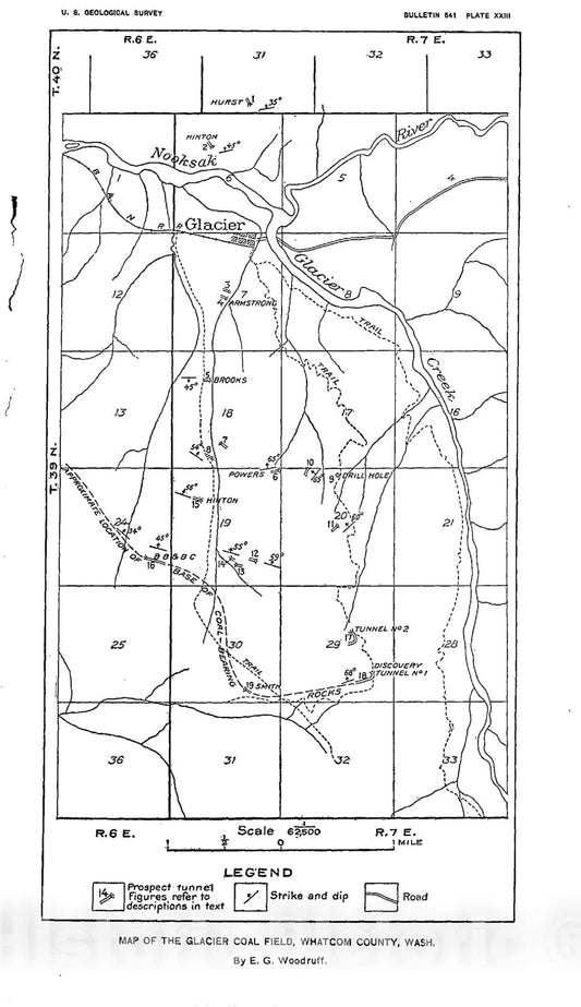 Map : The Glacier coal field, Whatcom County, Washington, 1914 Cartography Wall Art :