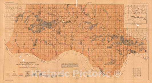 Map : Reconnaissance of the Grandfield district, Oklahoma, 1914 Cartography Wall Art :