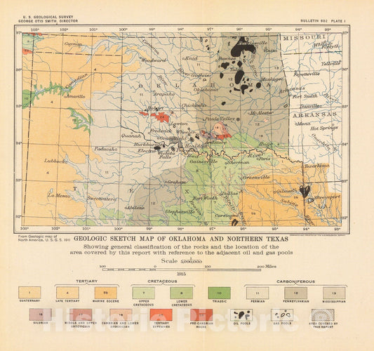 Map : Anticlinal structure in parts of Cotton and Jefferson Counties, Oklahoma, 1915 Cartography Wall Art :