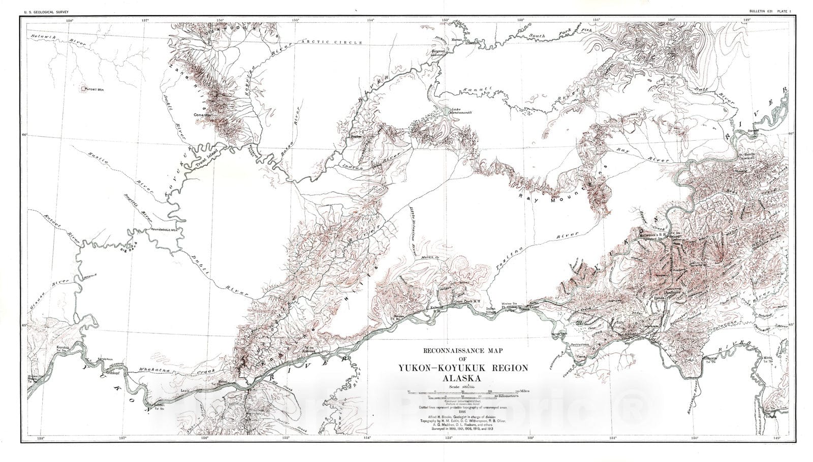 Map : The Yukon - Koyukuk region, Alaska, 1916 Cartography Wall Art :
