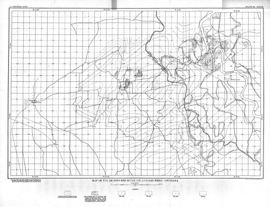 Map : The De Soto - Red River oil and gas field, Louisiana, 1918 Cartography Wall Art :