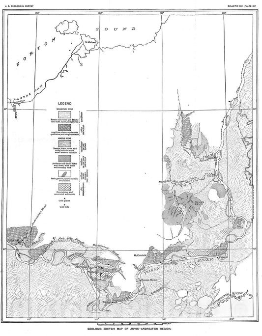 Map : Gold placers in the Anvik - Andreafski region, 1918 Cartography Wall Art :