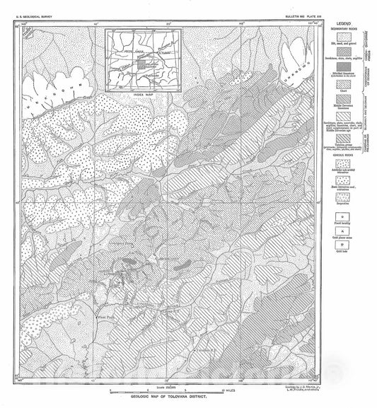 Map : Gold placers of the Tolovana district, 1918 Cartography Wall Art :