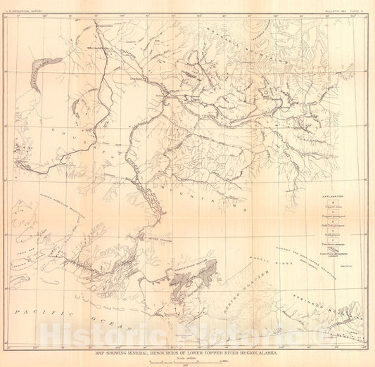 Map : Mining in the lower Copper River basin, 1918 Cartography Wall Art :