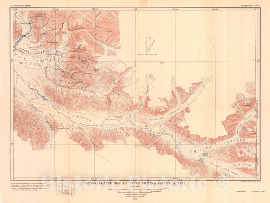 Map : The upper Chitina Valley, Alaska, with a description of the igneous rocks, 1918 Cartography Wall Art :