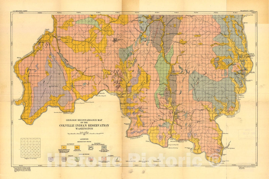 Map : Geology and mineral deposits of the Colville Indian Reservation, Washington, 1918 Cartography Wall Art :