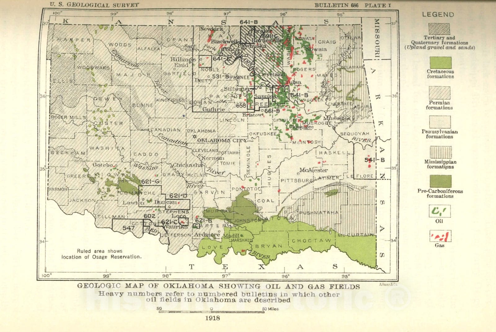 Map : Structure and oil and gas resources of the Osage Reservation, Oklahoma, 1922 Cartography Wall Art :